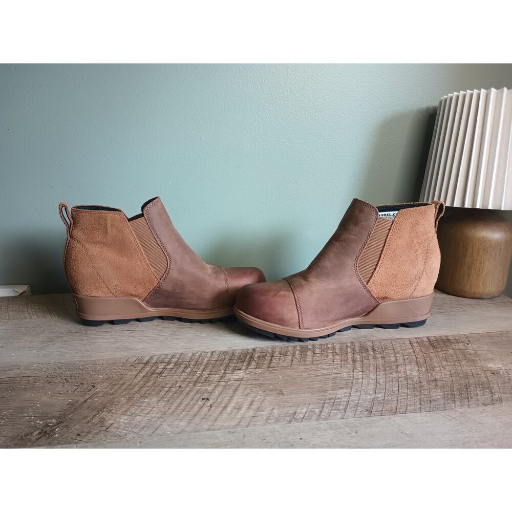 Sorel Evie Waterproof Leather And Suede Wedge Bootie Womens 6 Tan Rustic - Picture 10 of 13